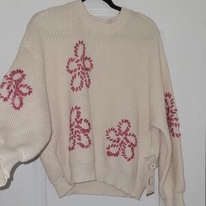 Cyrus Cream Sweater with Pink Floral Accents